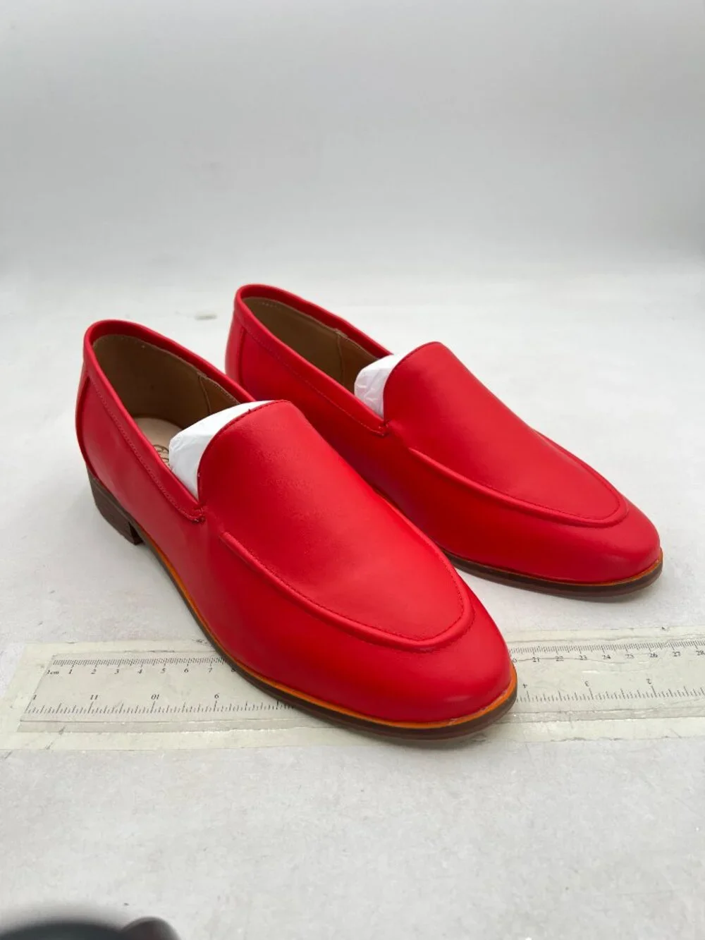 FOWT Red Women's Wide Width Loafer Shoes Slip On Low Block Stripped Heel Loafer